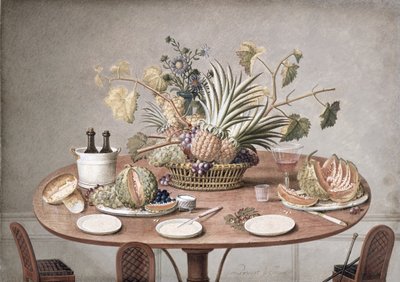 Still Life of a Table with Flowers and Fruit by Jean Louis Prevost
